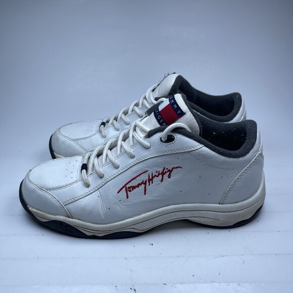 Vtg Tommy Hilfiger Men 7 US Sneakers White Leather Red Logo Retro 90s Rare Read* - Picture 4 of 16